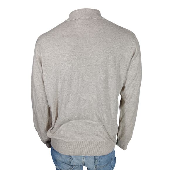 Dockers Sweater Top Size Large Henley Button Up Long Sleeve Beige Fine Knit - Picture 3 of 4